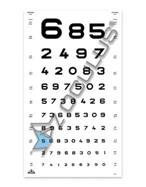 Sehprobentafel mit Optotypen Zahlen, in Plastik eingeschweißt, Visus = 0,125–1,0
