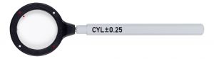 Kreuzzylinder mit +/- 0,25 Dioptrien zur Bestimmung des Astigmatismus des Auges bei der Brillenglasbestimmung