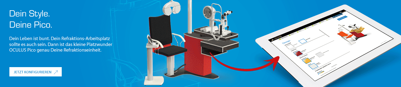 Dein Style. Deine Pico. Das Leben ist bunt. Dein Refraktions-Arbeitsplatz sollte es auch sein. Dann ist das kleine Platzwunder OCULUS Pico genau Deine Refraktionseinheit.